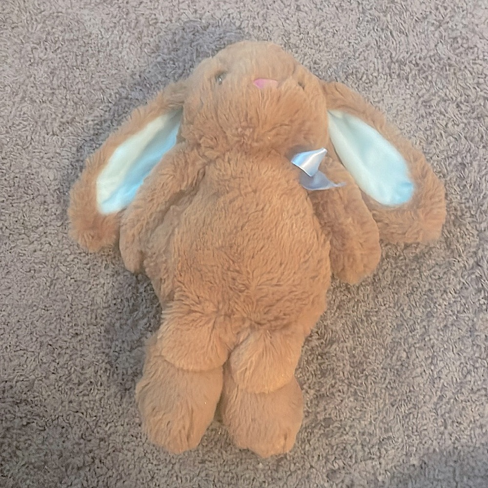 Bunny rabbit blue bow ears brown tan soft fur fluffy cuddly plush stuffed animal